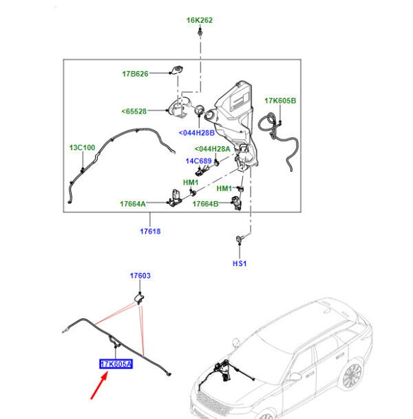 LR161478 - Land Rover Range Rover Velar L560 Windshield Wash Hose LR161478, Original Part