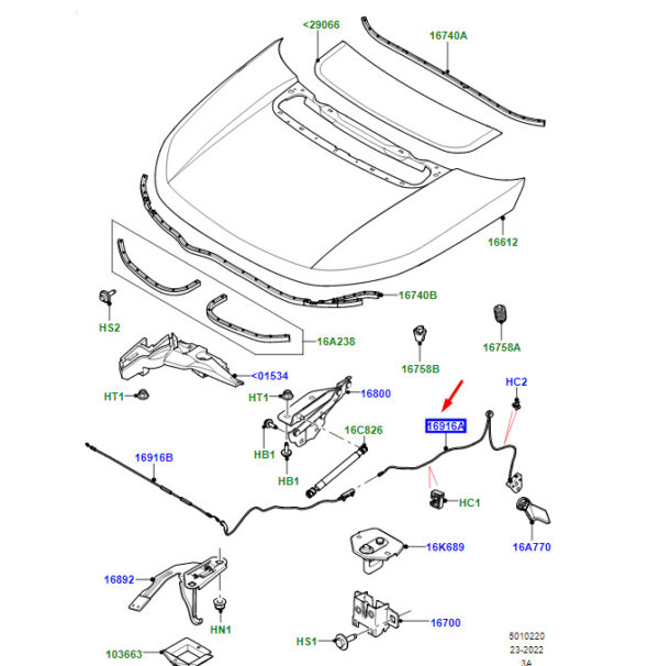 LR170104 - LR Range Rover Velar L560 Bonnet Control Cable Left Hand Handlebar LR170104 NEW
