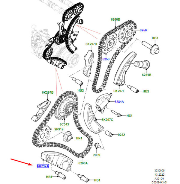LR178882 - LR Range Rover Velar L560 Left Primary Control Chain Guide LR178882 NEW ORIGINAL