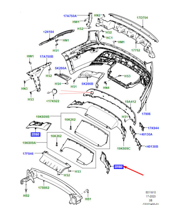 LR180859 - RR Range Rover Velar L560 bumper trim rear left LR180859 NEW