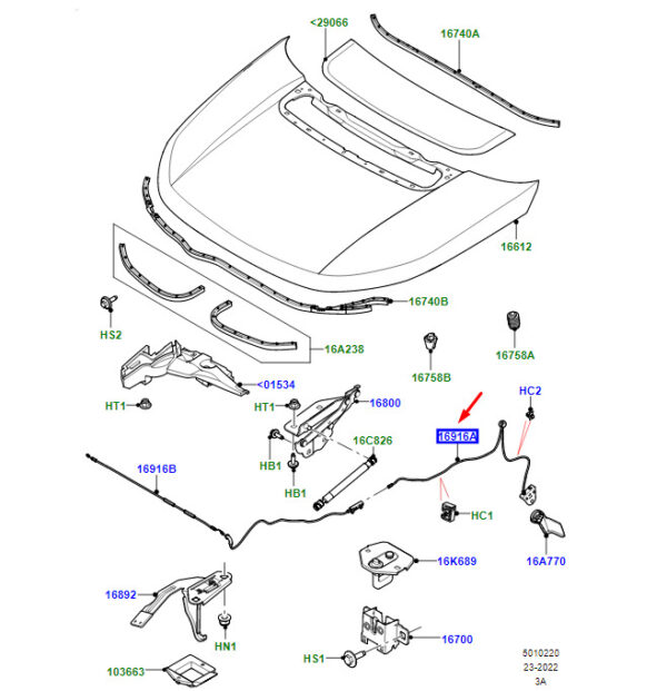 LR188976 - LR Range Rover Velar L560 Bonnet Control Cable Left Hand Handlebar LR188976 NEW
