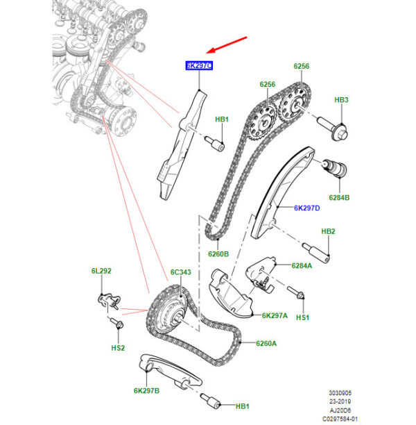 LR189281 - LR Range Rover Velar L560 Control Chain Secondary Left Guide LR189281 Original