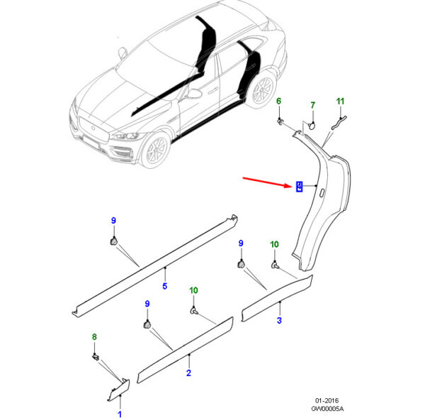 T4A13632 - Jaguar F-PACE X761, Side Part Trim, Right, T4A13632, Original Part