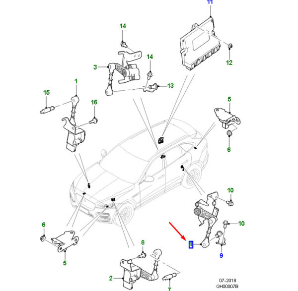 T4A1986 - Jaguar F-PACE X761 height sensor rear left T4A1986, original part