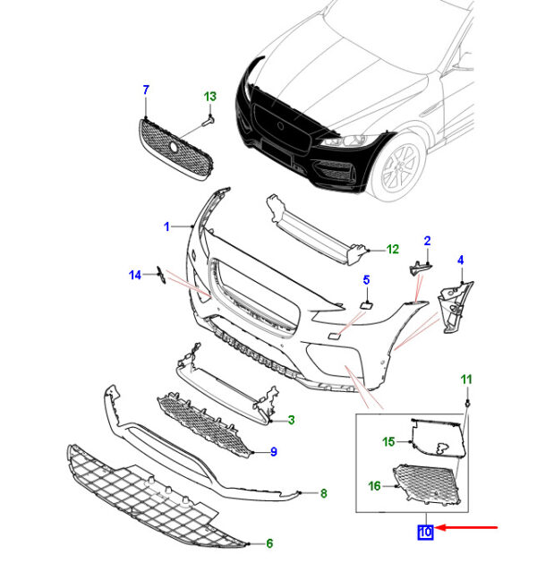T4A31382 - Jaguar F-PACE X761 Front Right Grille T4A31382, Genuine Part