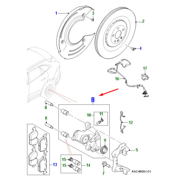 T4A33127 - JAGUAR F-PACE X761 rear right caliper T4A33127 NEW ORIGINAL