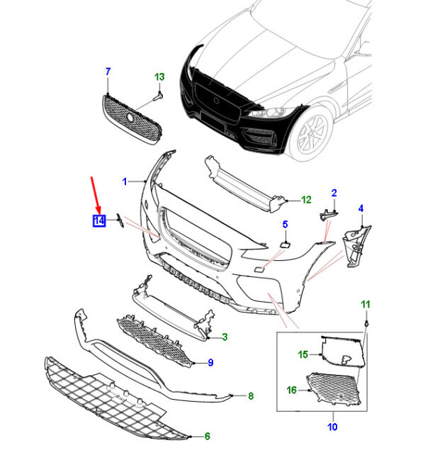 T4A35545LML - Jaguar F-PACE X761 Front Bumper Towel Eyelet Cover T4A35545LML Part