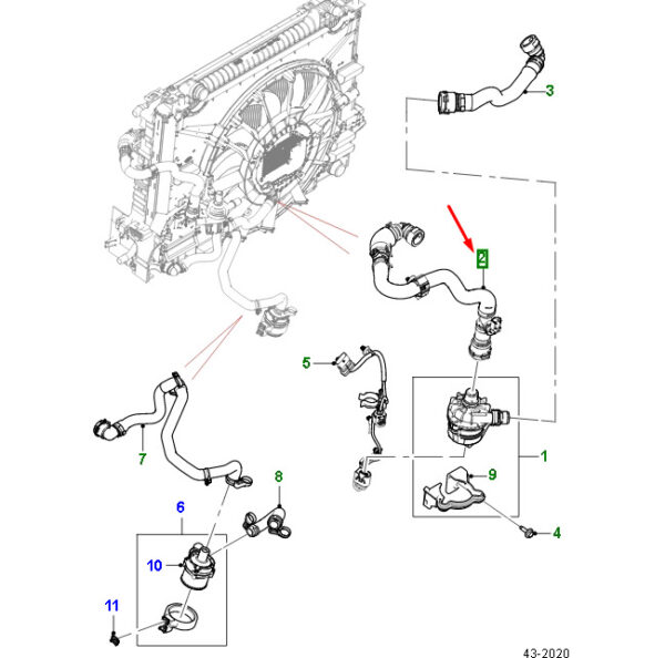 T4A37418 - Jaguar F-PACE X761 Cooler to Water Pump Water Hose T4A37418 NEW ORIGINAL