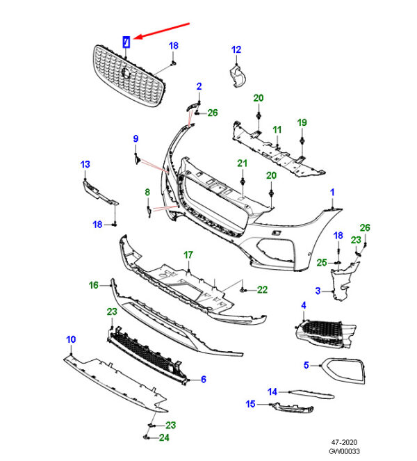 T4A38019 - Jaguar F-PACE X761 Radiator Grille T4A38019, Original Part