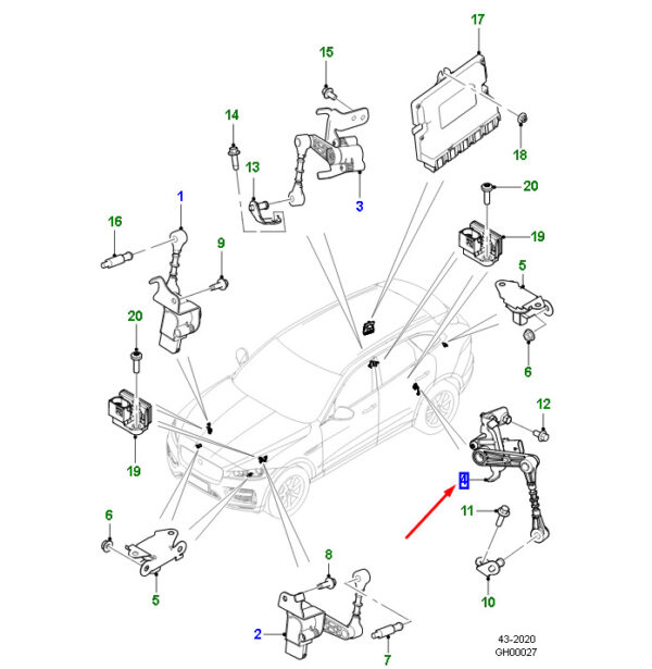 T4A40680 - Jaguar F-PACE X761 height sensor rear left T4A40680, original part