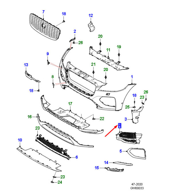 T4A41397 - Jaguar F-PACE X761 Front Right Grille T4A41397, Genuine Part