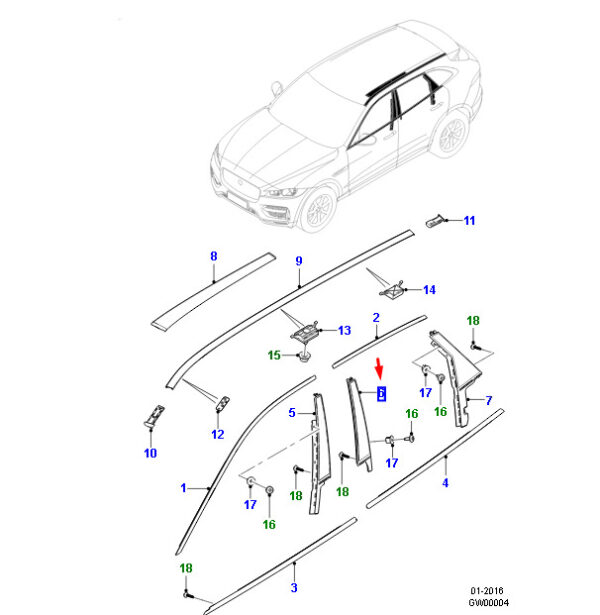 T4A45050 - JAGUAR F-PACE X761 B-Pillar Trim Panel Rear Right T4A45050, NEW, GENUINE