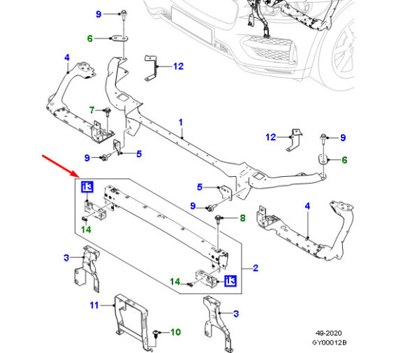 T4A45227 - Jaguar F-PACE X761 Front Crossbody Right T4A45227, Original Part