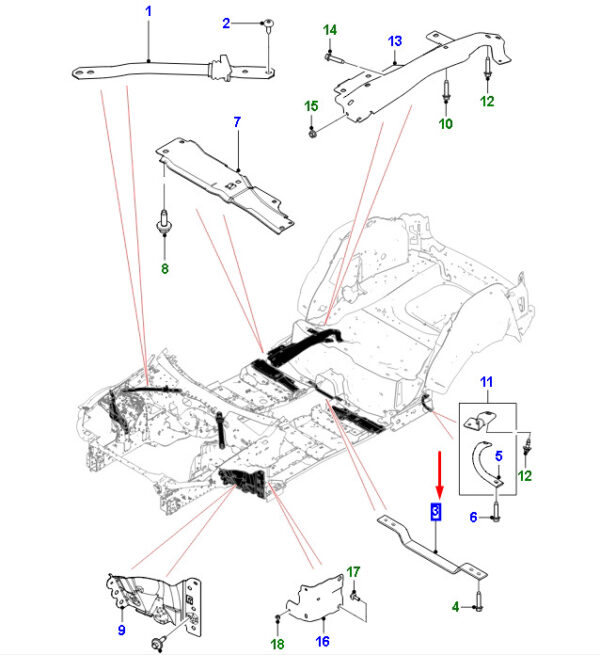 T4A5334 - Jaguar F-PACE X761, Rear Tunnel Strut, T4A5334, Original Part