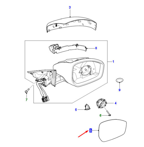 T4A5841 - Jaguar F-PACE X761 Mirror Glass Front Left for Door LHD T4A5841, Original Part