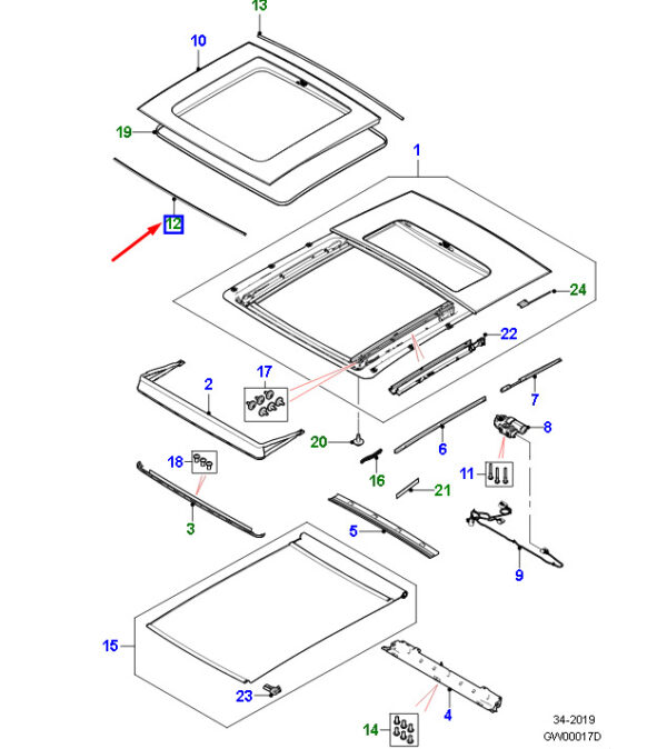T4A9256 - Jaguar F-Pace X761 Roof Gasket Front T4A9256 NEW ORIGINAL