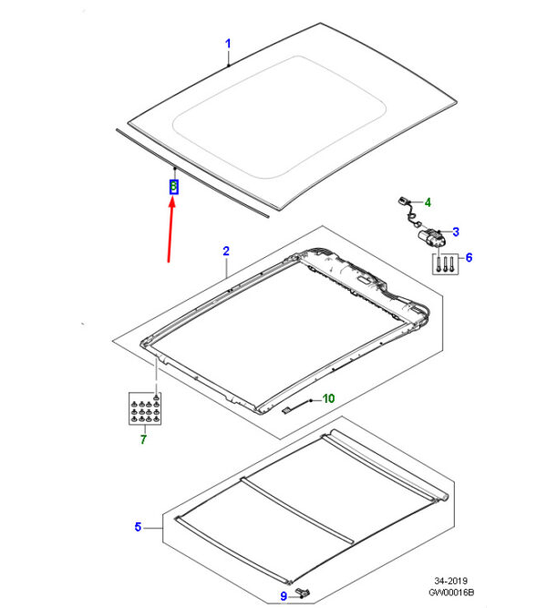 T4A9258 - Jaguar F-PACE X761 Roof Gasket Front T4A9258 NEW ORIGINAL