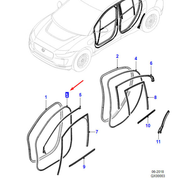 T4K12770 - Jaguar I-PACE X590 Front Right Door Gasket T4K12770 NEW ORIGINAL