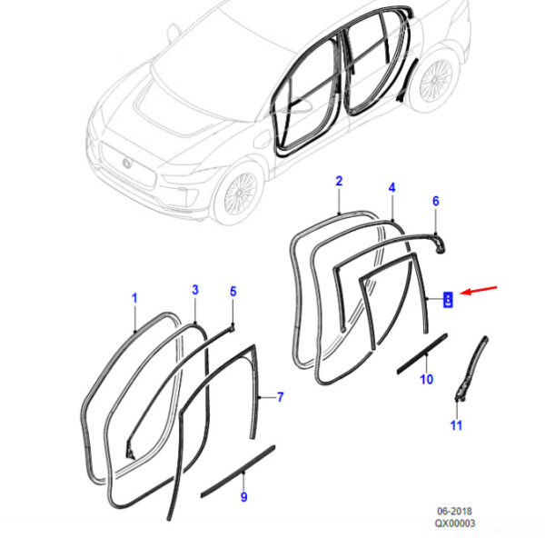 T4K1405 - Jaguar I-PACE X590 door gasket rear left T4K1405 NEW ORIGINAL