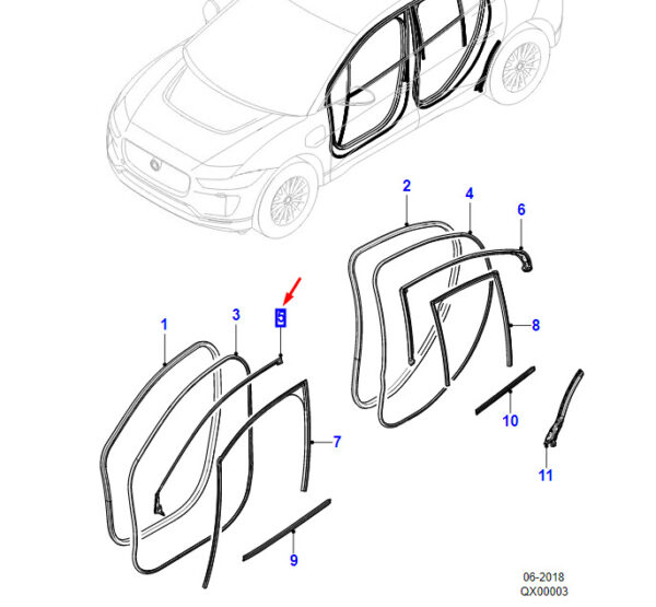 T4K1631 - Jaguar I-PACE X590 Top Front Left Door Gasket T4K1631 NEW ORIGINAL
