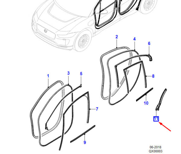 T4K8966 - Jaguar I-PACE X590 Rear Left Door Gasket T4K8966 NEW ORIGINAL