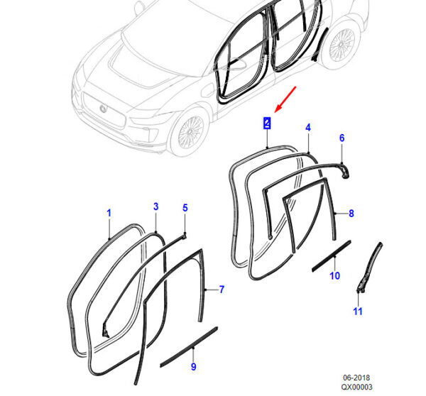 T4K9198 - Jaguar I-PACE X590 Rear Right Door Opening Gasket T4K9198 NEW ORIGINAL