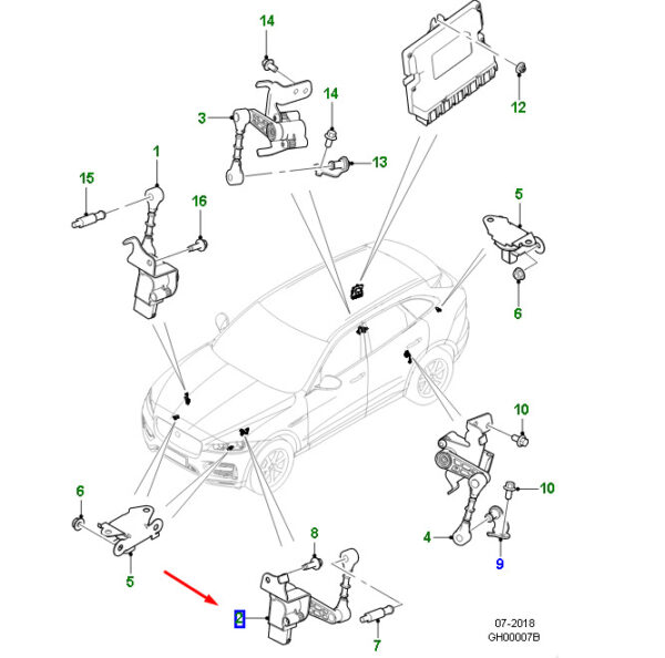 T4N1104 - Jaguar F-PACE X761 Front Left Height Sensor T4N1104, Genuine Part