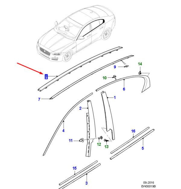T4N13539LML - Jaguar XE X760 roof strip molding left T4N13539LML NEW original