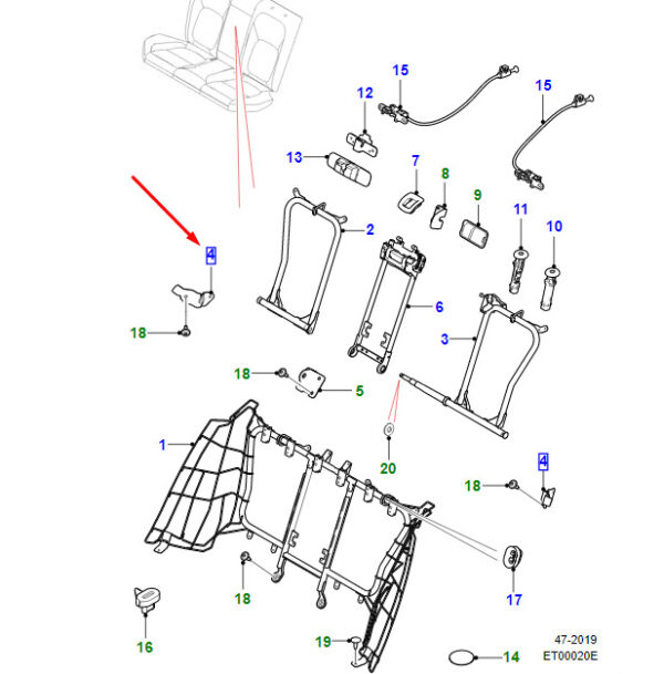 T4N13694 - Jaguar XE X760 bracket for backrest frame rear right T4N13694