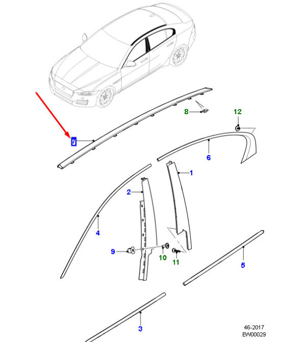 T4N19231LML - Jaguar XE X760 roof strip right, molding, T4N19231LML, original part