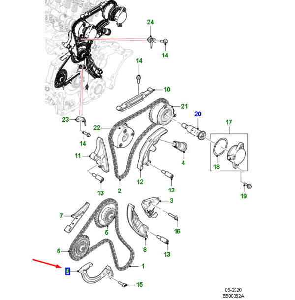 T4N32917 - JAGUAR XE X760 Lower Primary Chain Guide T4N32917 NEW ORIGINAL