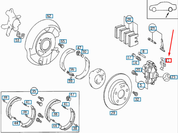 A0004216391 - NEW MERCEDES-BENZ E W210 REAR BRAKE CALIPER SPRING A0004216391