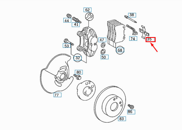 A000421669164 - NEW MB E W124 FRONT BRAKE PAD ANTI-RATTLE SPRING A000421669164 OEM