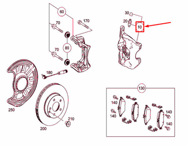 A0004216781 - NEW MB CLA C117 FRONT LEFT WHEEL BRAKE PISTON HOUSING A0004216781 ORIGINAL