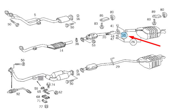 A0004900841 - NEW MERCEDES-BENZ C W202 EXHAUST SYSTEM A0004900841 ORIGINAL