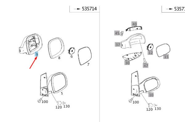 A0008110422 - NEW MB VITO W639 FRONT RIGHT DOOR MIRROR COVER LHD A0008110422 ORIGINAL