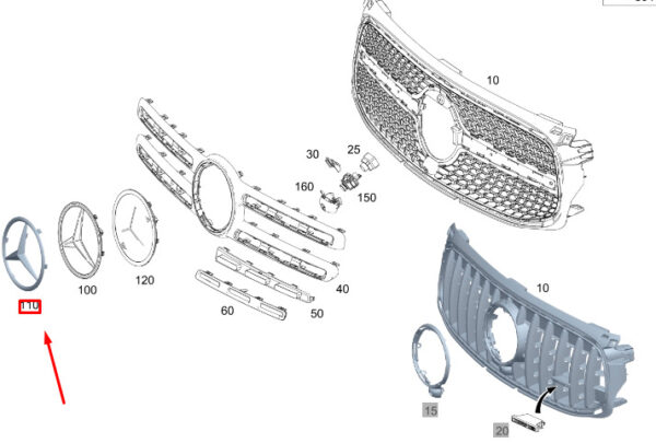 A0008173307 - MERCEDES-BENZ GLB X247 Radiator Grille Mercedes Star A0008173307 NEW GENUINE