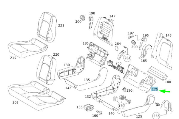 A0009421322 - MB VITO W639 frame trim rear seat bench RHD A00094213229B51 original part