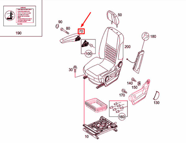 A00097052009H40 - NEW MB SPRINTER 906 FRONT LEFT SEAT RIGHT ARMREST LHD A00097052009H40 OEM