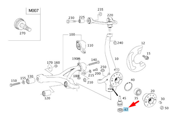 A0009905555 - NEW MERCEDES-BENZ R W251 FRONT STEERING ANKLE JOINT NUT A00099055 GENUINE