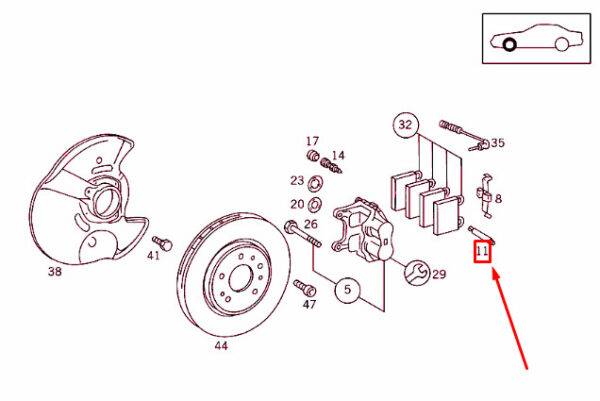 A0009919860 - NEW MERCEDES-BENZ SL R129 FRONT WHEEL BRAKE DOWER PIN A000991986064 ORIGINAL