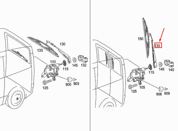 A0018205644 - Mercedes-Benz Vito W639 wiper arm front left A0018205644 NEW ORIGINAL