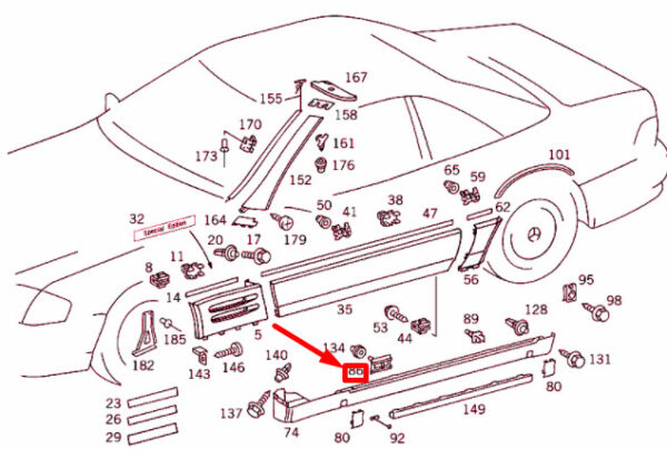 A0019881681 - NEW MERCEDES-BENZ SL R129 ROCKER MOLDING CLIP A0019881681 ORIGINAL