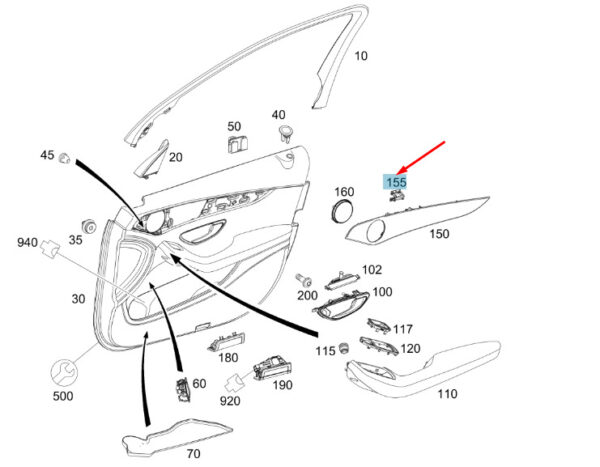 A0019912598 - New MERCEDES-BENZ C W205 Front Door Strip Mount Trim Clip A0019912598