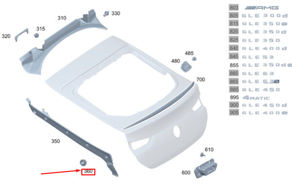 A0019914198 - New MB GLE W167 Coupe Rear End Door Lower Pillar Cover Clip A0019914198