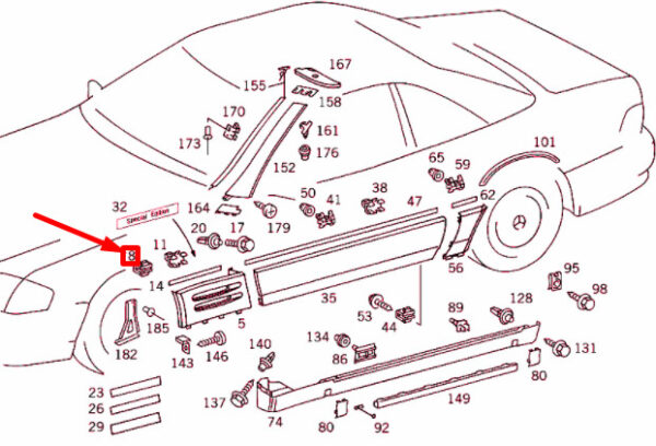 A0029941845 - New MERCEDES-BENZ SL R129 Body Trim Clip Lock A0029941845