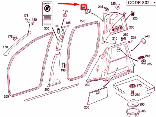 A0099886978 - NEW MERCEDES-BENZ A-PILLAR W168 C FORCE A0099886978 GENUINE