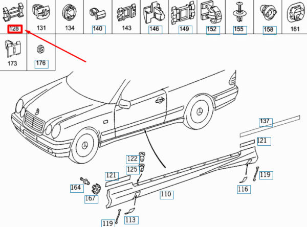 A0109884878 - MERCEDES-BENZ CLK C208 LONGITUDINAL BEAM TRIM TOP CLIP A0109884878 NEW GENUINE