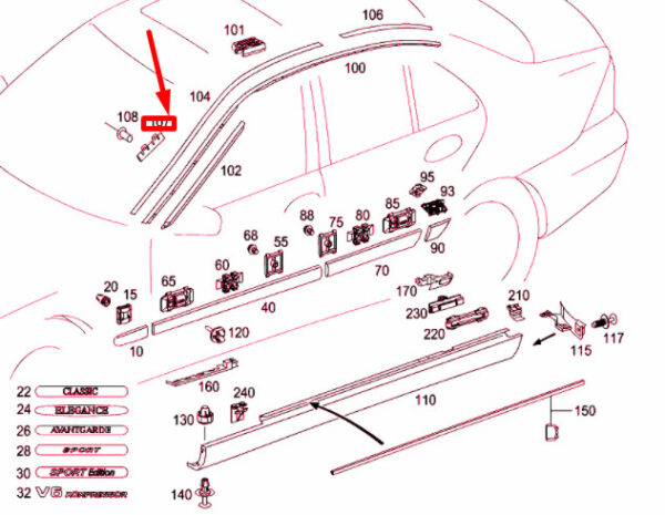A0109885978 - NEW MERCEDES-BENZ C W203 ROOF FRAME WATER RESISTANT CLAMP A0109885978 ORIGINAL