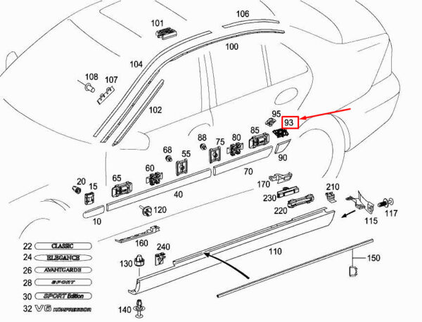 A0119883778 - New MERCEDES-BENZ C W203 Rear Right Fender Clamp A0119883778